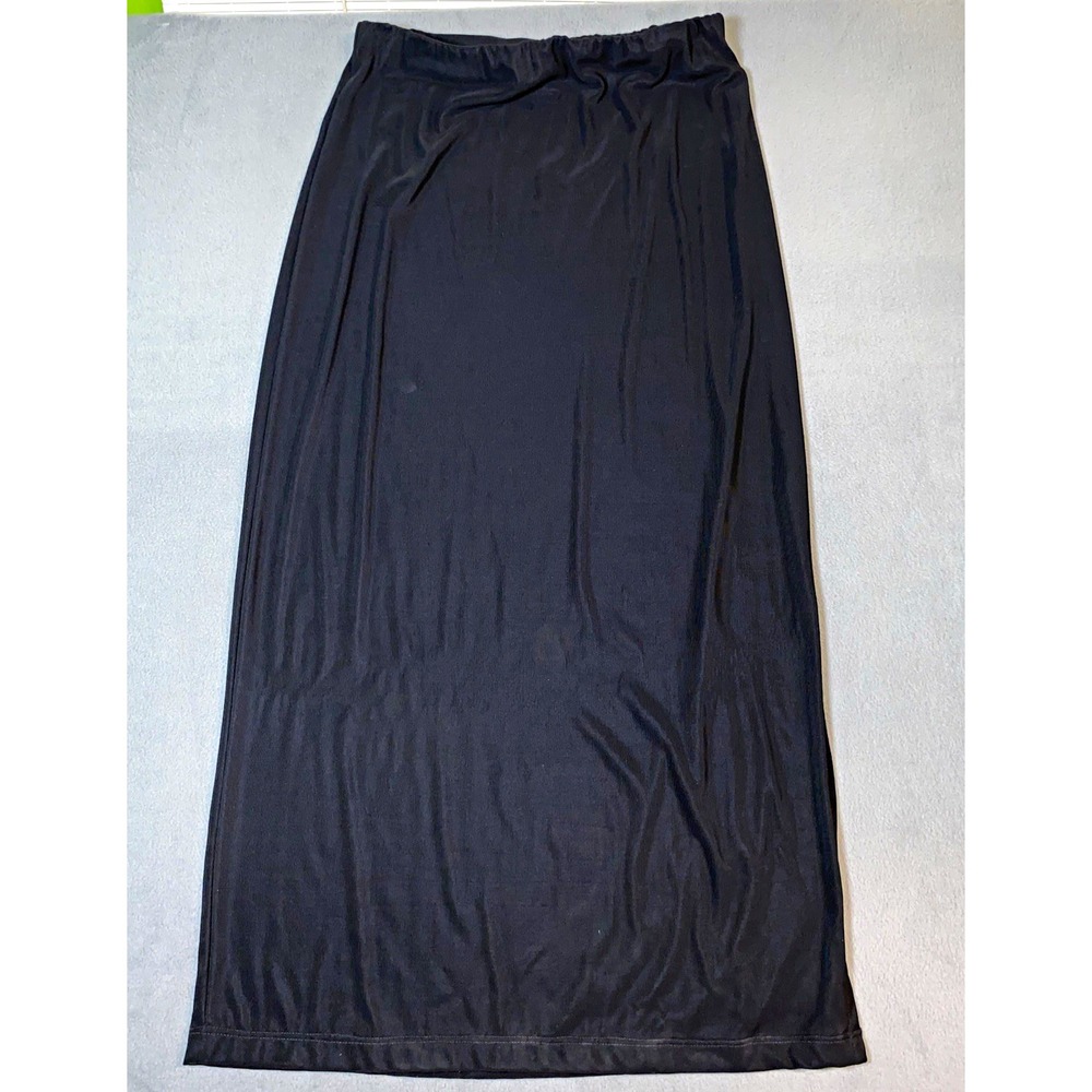 Made in USA Women's Petite Med. Black Maxi Skirt w/ side slit stretch business